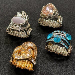 Set of 4 Stretch Rings Bold Statement Costume Rhinestone Gold Silver Sz 6-10